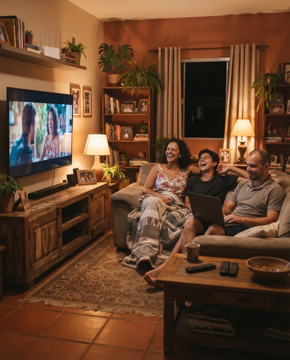 Família usando a internet fibra da UnexCom